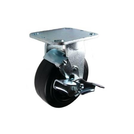 Mapp Caster 5"X2" Rubber on Nylon Wheel wheel Rigid Caster W/ Brake - 450 Lbs Cap 146RNB520RB